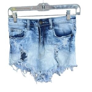 Machine Jean Shorts Womens Large Distressed Cutoff Booty Shorts Ombre Denim Neuf